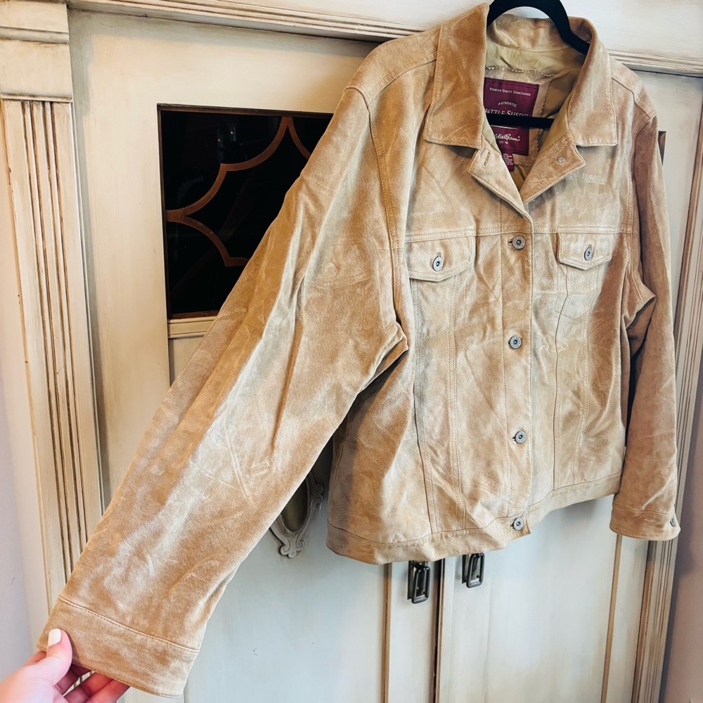EUC VTG. Eddie Bauer Seattle Suede washable leather jacket in tan | Sz XL - Picture 4 of 12